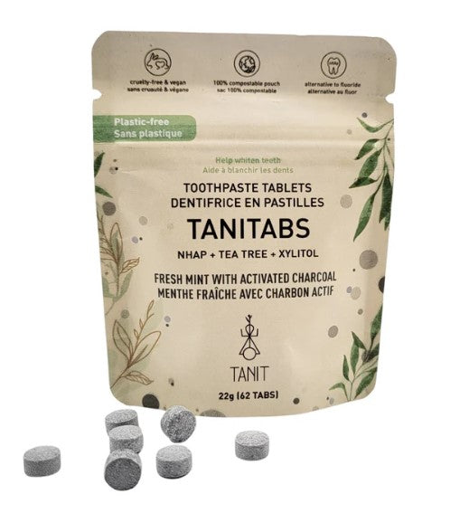 Tanit Dentifrice en pastilles à croquer Soins corporels Tanit Sachet de 62 pastilles - Menthe fraîche avec charbon actif